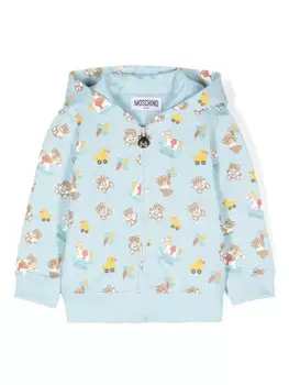 Moschino Kids худи на молнии с принтом Teddy Bear, синий