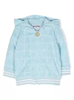 Moschino Kids худи на молнии с тисненым логотипом, синий