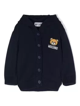 Moschino Kids кардиган с капюшоном и вышитым логотипом, синий