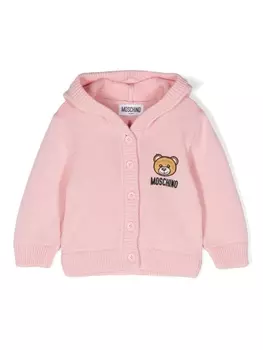 Moschino Kids кардиган с нашивкой Teddy Bear и капюшоном, розовый