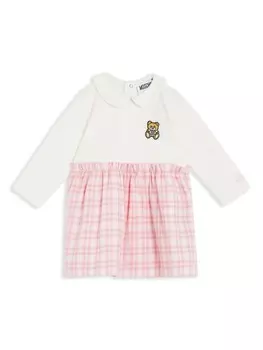 Moschino Kids клетчатое мини-платье, белый
