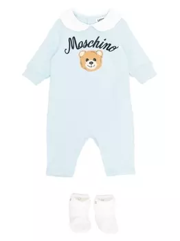 Moschino Kids комплект для новорожденного с принтом Teddy Bear, синий
