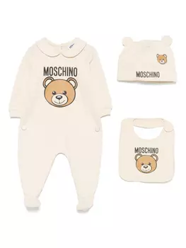 Moschino Kids комплект для новорожденного с принтом, нейтральный цвет