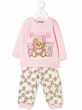 Moschino Kids комплект из брюк и толстовки с принтом Teddy Bear, розовый