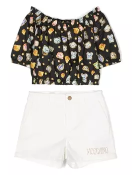 Moschino Kids комплект из футболки и шортов с нашивкой Teddy Bear, черный