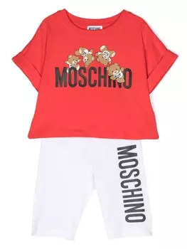 Moschino Kids комплект из футболки и шортов с логотипом, белый