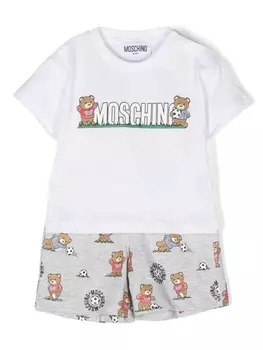 Moschino Kids комплект из футболки и шортов с принтом Teddy Bear, белый
