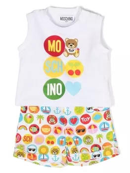 Moschino Kids комплект из футболки и шортов с принтом, белый
