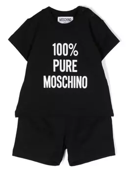 Moschino Kids комплект из футболки и шортов с принтом, черный