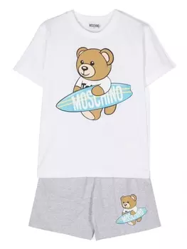 Moschino Kids комплект из футболки и шортов с принтом Teddy Bear, белый