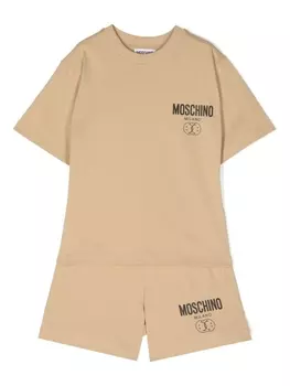 Moschino Kids комплект из футболки и шортов с логотипом, нейтральный цвет