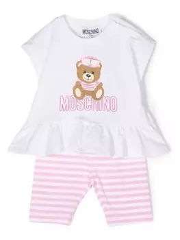 Moschino Kids комплект из футболки и шортов с принтом Teddy Bear, белый