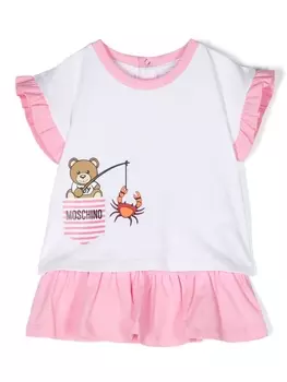 Moschino Kids комплект из футболки и юбки с принтом Teddy Bear, белый