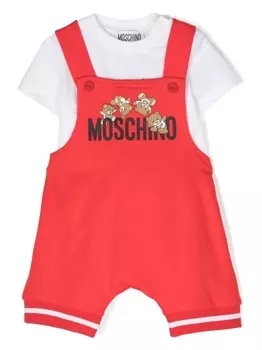 Moschino Kids комплект из комбинезона и футболки с логотипом, красный