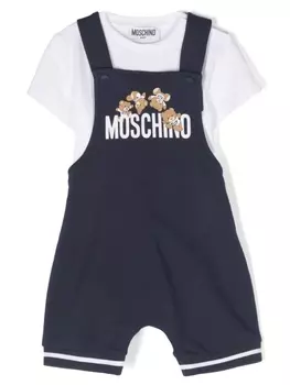 Moschino Kids комплект из комбинезона и футболки с логотипом, синий