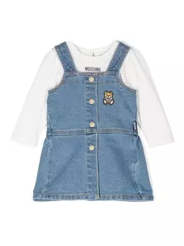 Moschino Kids комплект из платья и блумеров с принтом Teddy Bear, синий