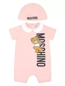 Moschino Kids комплект из ромпера и нагрудника с логотипом, розовый