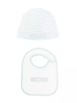 Moschino Kids комплект из шапки и нагрудника с вышитым логотипом, синий