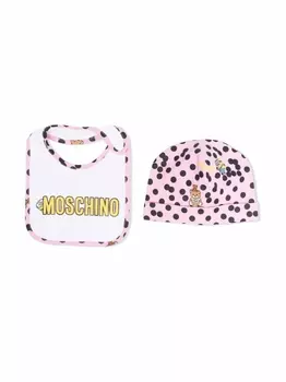 Moschino Kids комплект из шапки и нагрудника с принтом Teddy Bear, розовый