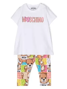 Moschino Kids комплект из топа и блумеров с принтом Teddy Bear, белый