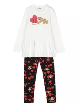Moschino Kids комплект из топа и брюк с принтом Teddy Bear, черный