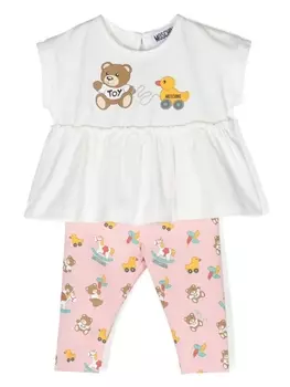 Moschino Kids комплект из топа и брюк с принтом, розовый