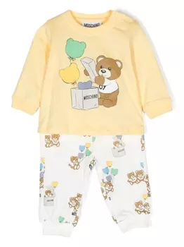 Moschino Kids комплект из топа и брюк с принтом Teddy Bear, белый