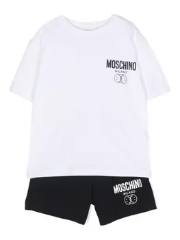Moschino Kids комплект из топа и шортов с логотипом, черный
