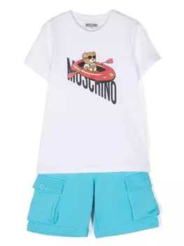 Moschino Kids комплект из топа и шортов с принтом Teddy Bear, белый