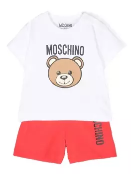 Moschino Kids комплект из топа и шортов с принтом Teddy Bear, белый