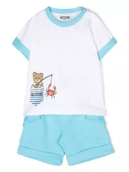 Moschino Kids комплект из топа и шортов с логотипом, белый