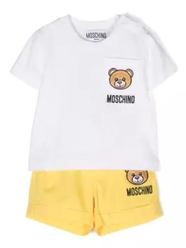 Moschino Kids комплект из топа и шортов с нашивкой Teddy Bear, желтый