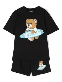 Moschino Kids комплект из топа и шортов с принтом Teddy Bear, черный
