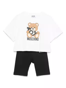 Moschino Kids комплект из топа и шортов с принтом Teddy Bear, белый