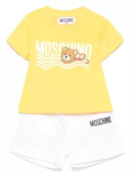 Moschino Kids комплект из топа и шортов с принтом Teddy Bear, желтый