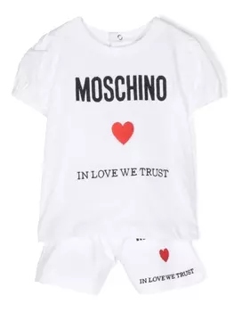 Moschino Kids комплект с шортами и вышитым логотипом, белый