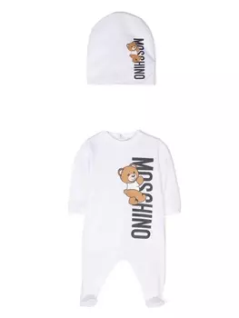 Moschino Kids комплект Teddy Bear из комбинезона и шапки, белый