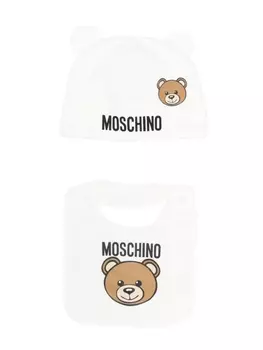 Moschino Kids комплект Teddy Bear из шапки бини и нагрудника, белый