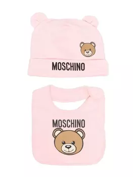 Moschino Kids комплект Teddy Bear из шапки бини и нагрудника, розовый