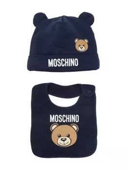 Moschino Kids комплект Teddy Bear из шапки бини и нагрудника, синий