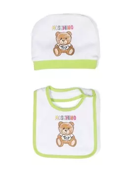 Moschino Kids комплект Toy Bear из шапки бини и нагрудника, белый
