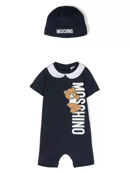 Moschino Kids короткий комбинезон Teddy Bear с логотипом, синий
