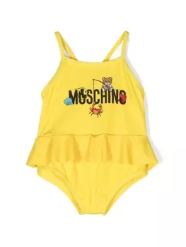 Moschino Kids купальник с оборками и логотипом, желтый