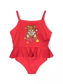 Moschino Kids купальник с принтом Teddy Bear и расклешенной юбкой, красный