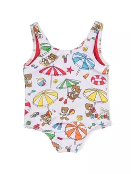Moschino Kids купальник с принтом Teddy Bear, белый