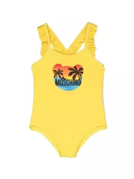 Moschino Kids купальник Teddy Bear с оборками, желтый