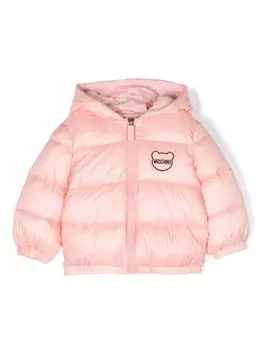 Moschino Kids куртка-пуховик с нашивкой-логотипом, розовый