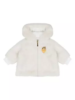 Moschino Kids куртка с капюшоном и искусственным мехом, белый