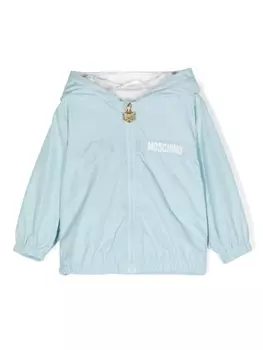Moschino Kids куртка с капюшоном и логотипом, синий