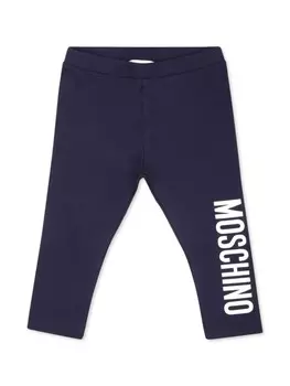 Moschino Kids леггинсы из эластичного хлопка с логотипом, синий